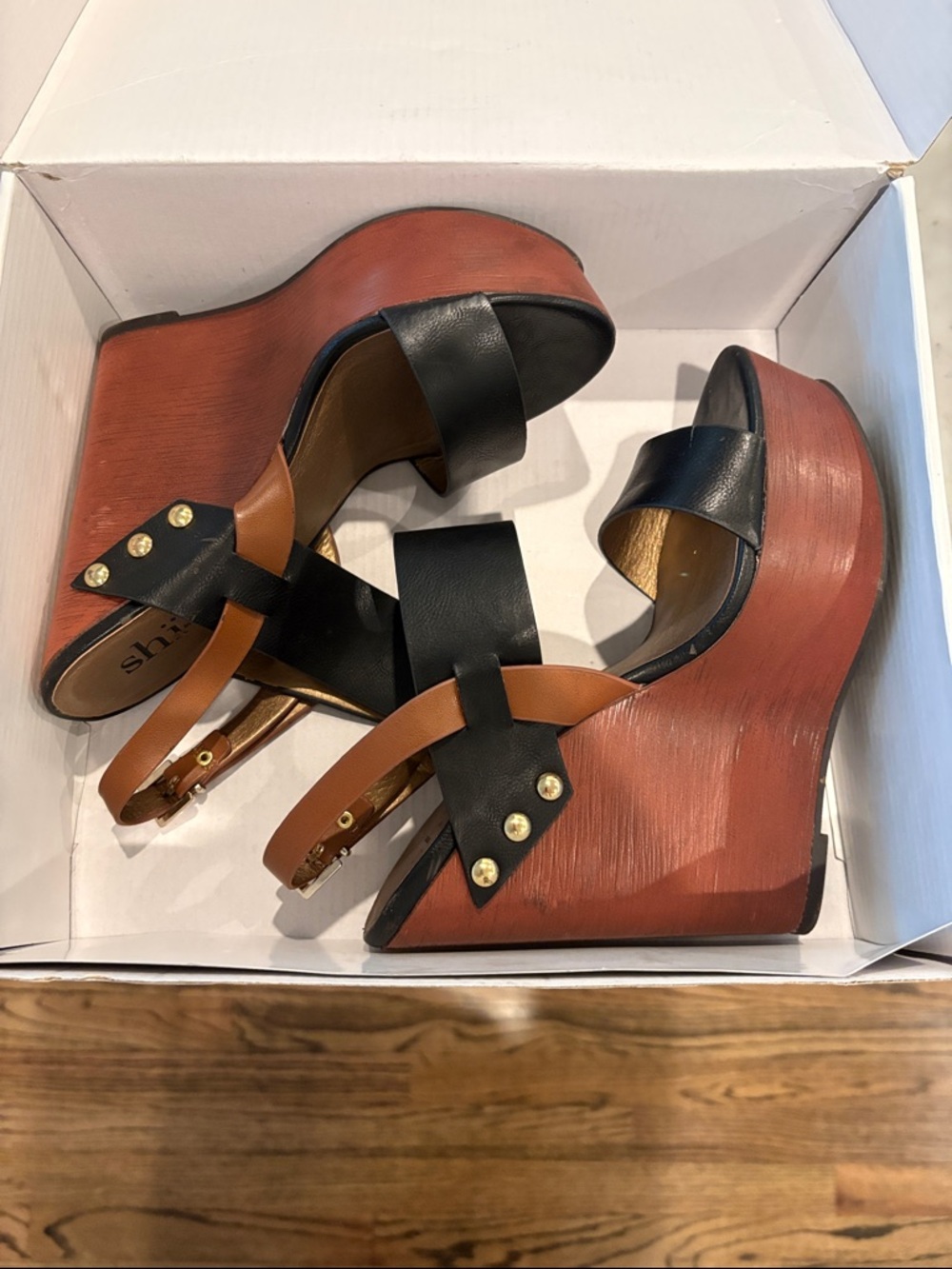 Shi by JOURNEYS Black and Brown Platform Wedge Sandals
